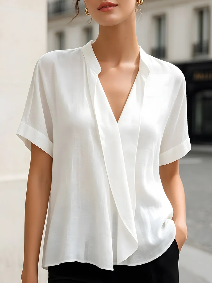 Relaxed V-Neck Short Sleeve Blouse sold by Mooyius