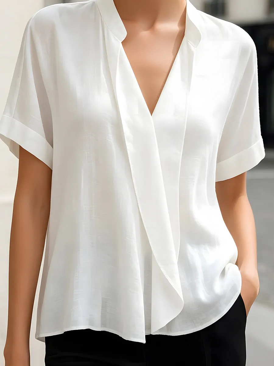 Relaxed V-Neck Short Sleeve Blouse sold by Mooyius product image thumbnail 3