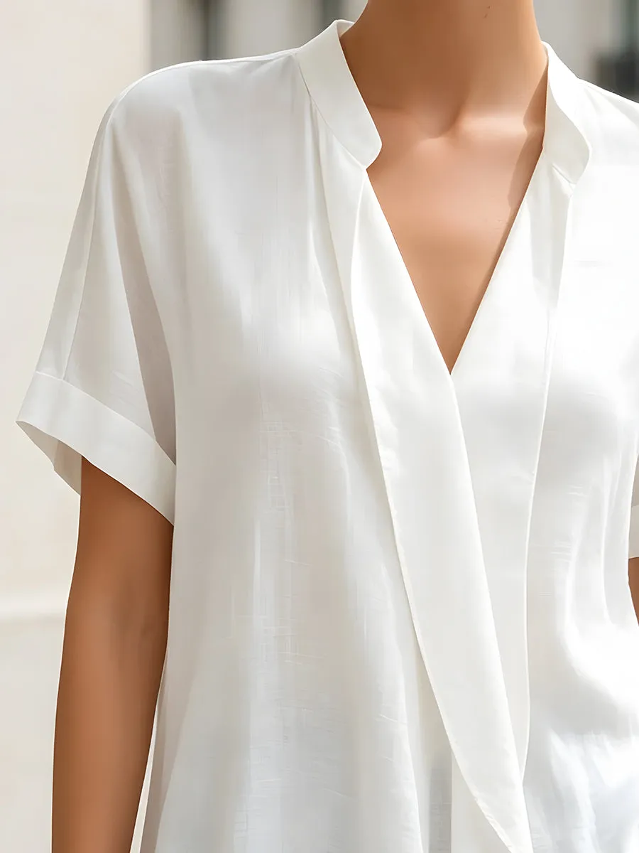 Relaxed V-Neck Short Sleeve Blouse sold by Mooyius product image thumbnail 2
