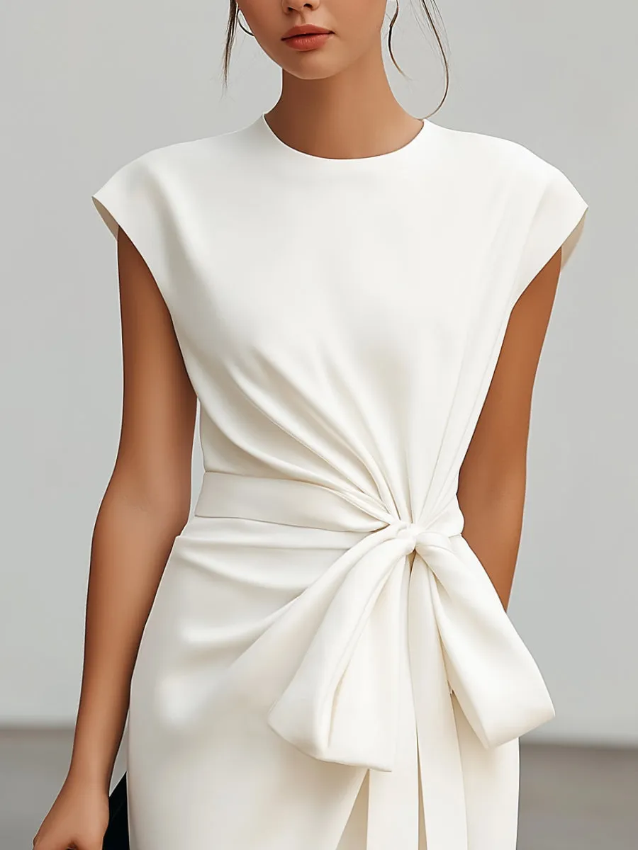 Waist-Tie Cap Sleeves Sculpted Midi Dress sold by Mooyius product image thumbnail 2