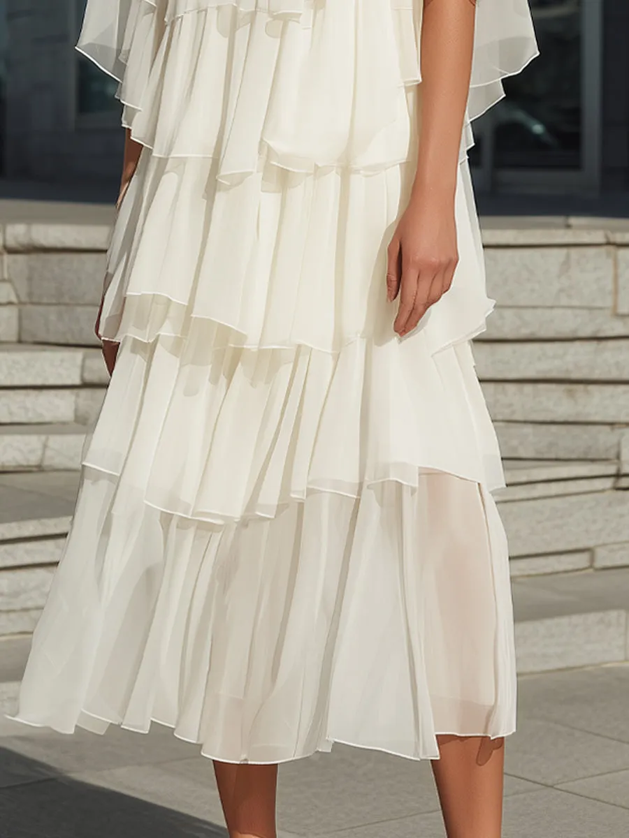 Layered Chiffon Ruffle Midi Dress sold by Mooyius product image thumbnail 3