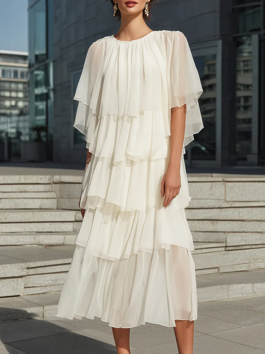 Layered Chiffon Ruffle Midi Dress sold by Mooyius