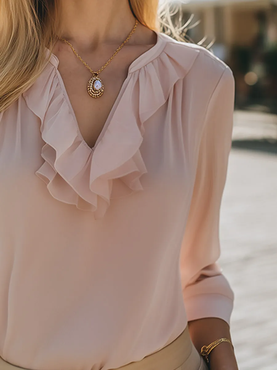 Elegant Ruffle Trim Chiffon Blouse sold by Mooyius product image thumbnail 3