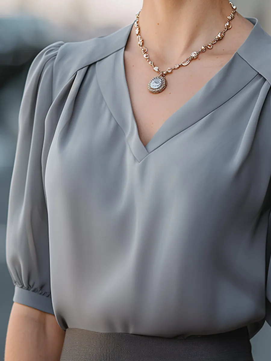 Elegant Puff Sleeve V-Neck Blouse sold by Mooyius product image thumbnail 4