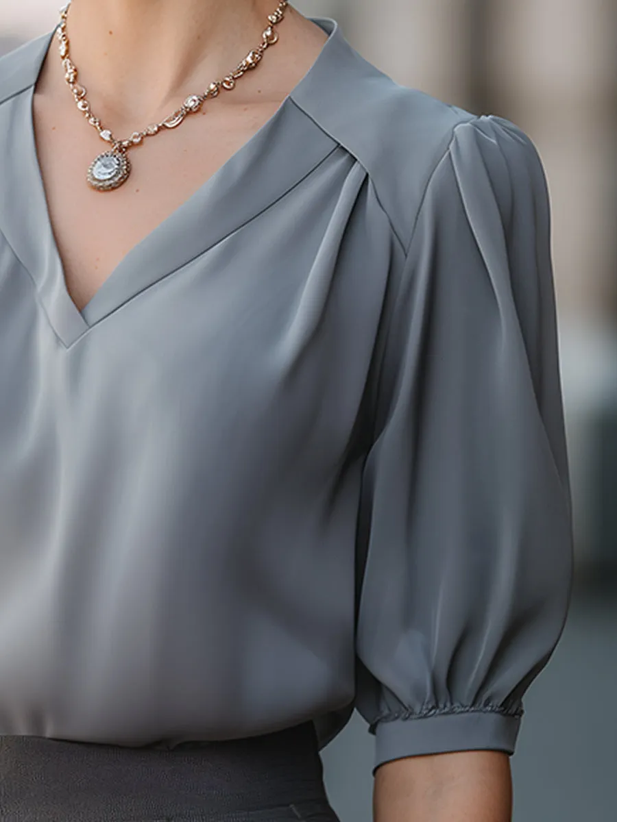 Elegant Puff Sleeve V-Neck Blouse sold by Mooyius product image thumbnail 3