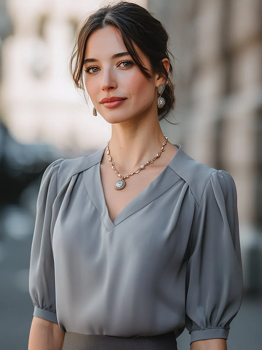 Elegant Puff Sleeve V-Neck Blouse sold by Mooyius product image thumbnail 2