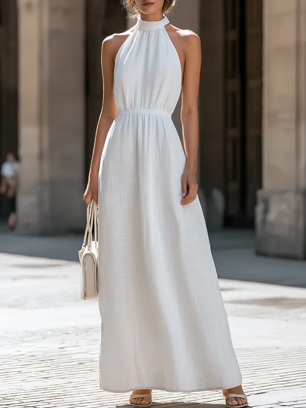 Sleeveless Halter Neck Flowing Maxi Dress made by Mooyius