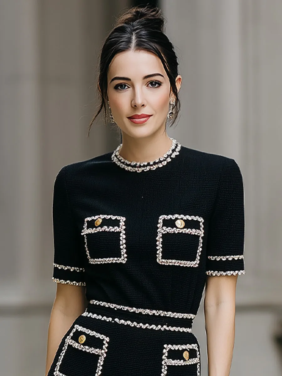 Black Contrast Trim Pocket Knit Mini Dress sold by Mooyius product image thumbnail 2