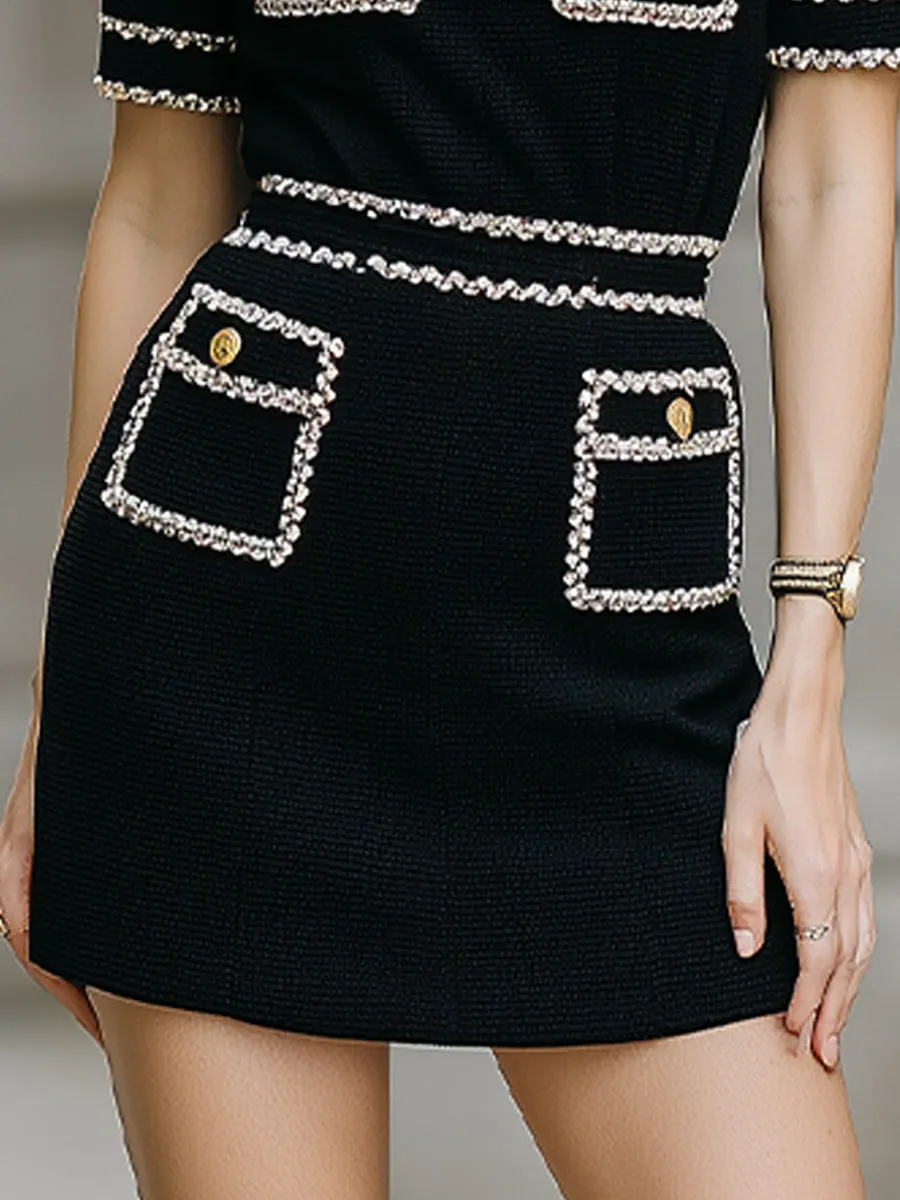 Black Contrast Trim Pocket Knit Mini Dress sold by Mooyius product image thumbnail 3