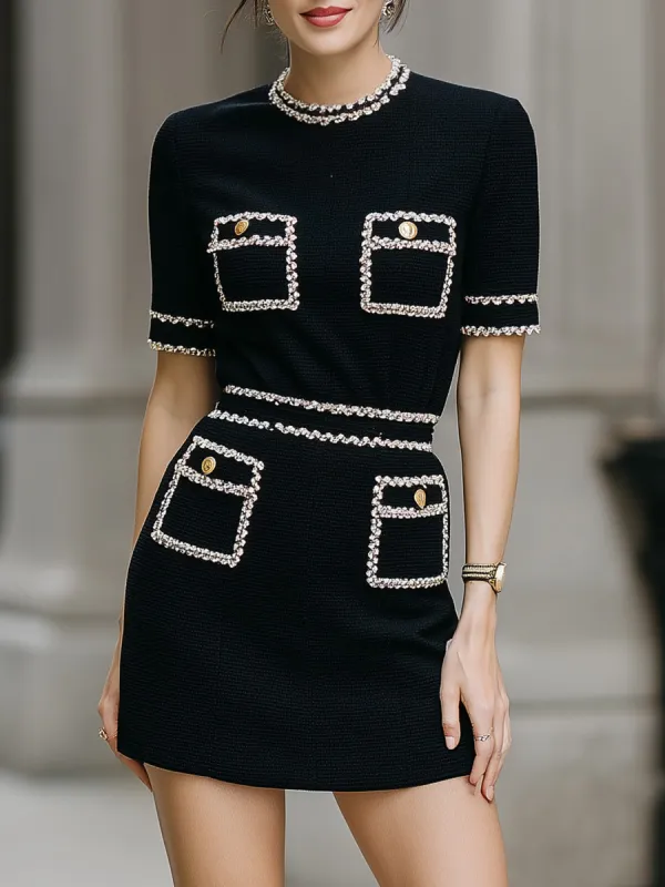 Black Contrast Trim Pocket Knit Mini Dress made by Mooyius