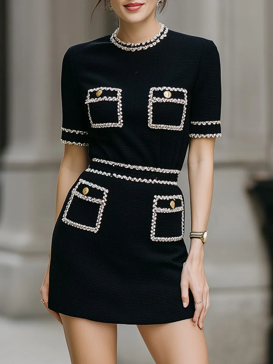 Black Contrast Trim Pocket Knit Mini Dress sold by Mooyius