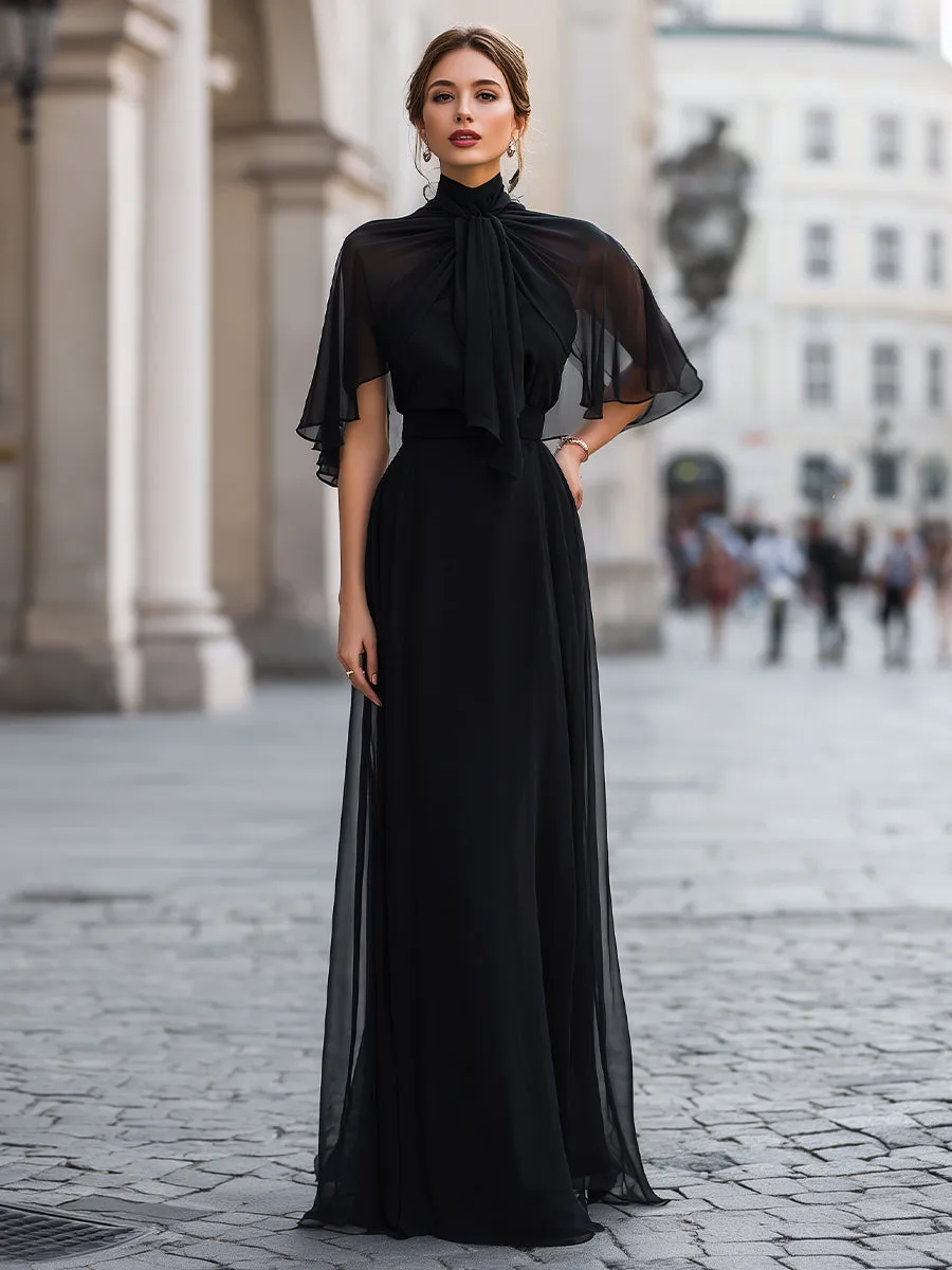 Sheer Tie-Neck Maxi Dress With Flutter Sleeves And Layered Skirt sold by Mooyius product image thumbnail 2