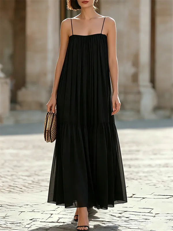 Spaghetti-Strap Tiered Chiffon Maxi Dress made by Something Navy