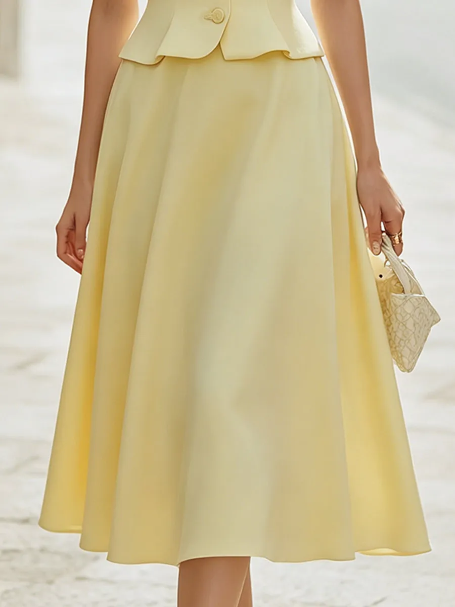Tailored Puff Sleeve Peplum Jacket And Flared Midi Skirt Set sold by Mooyius product image thumbnail 3