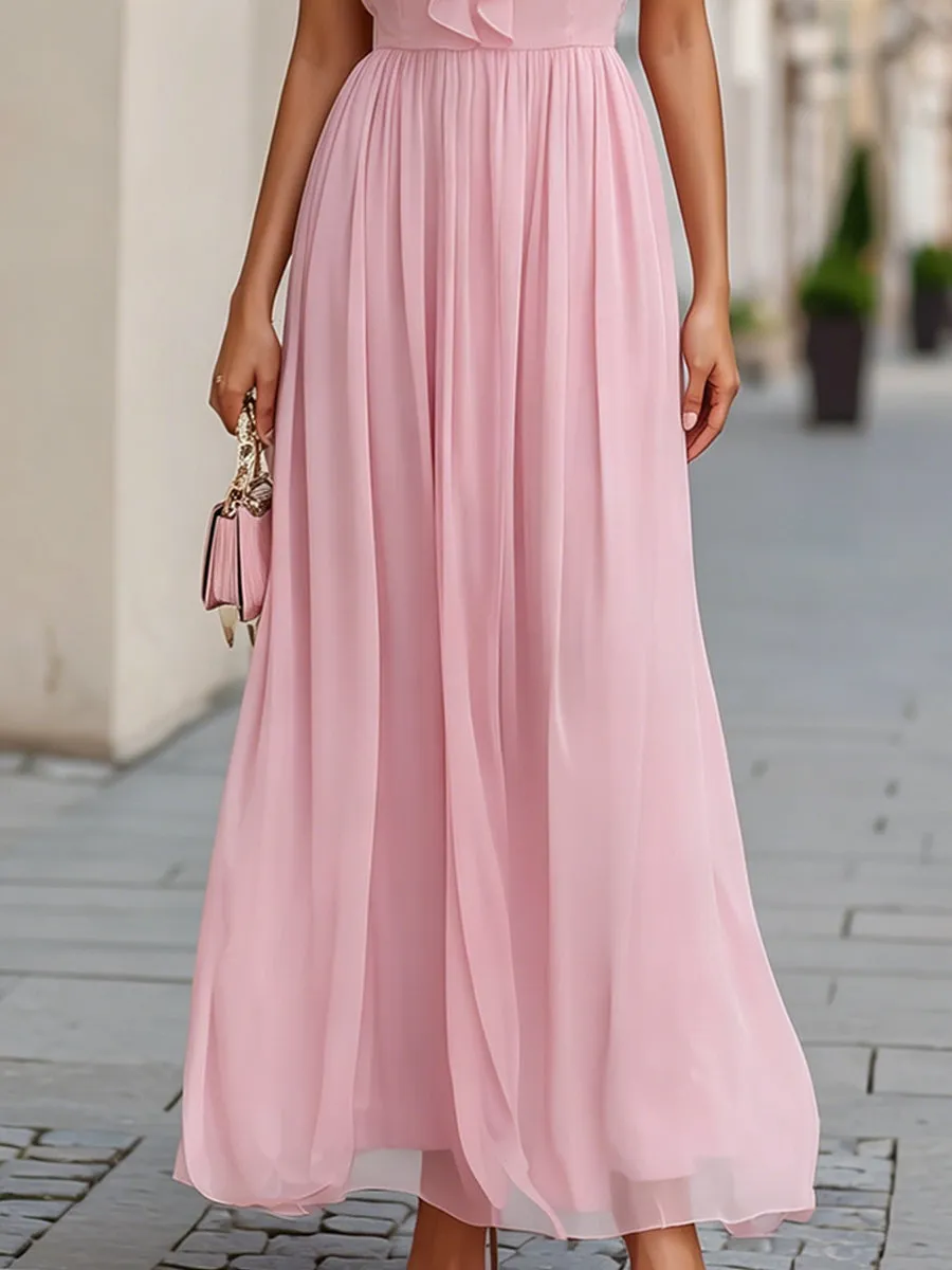 Romantic Ruffle V-Neck Flowing Chiffon Maxi Dress sold by Mooyius product image thumbnail 3
