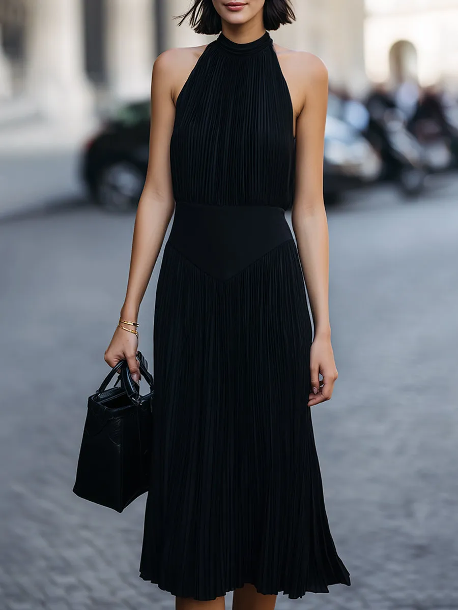 Pleated Halter Neck Midi Dress sold by Mooyius