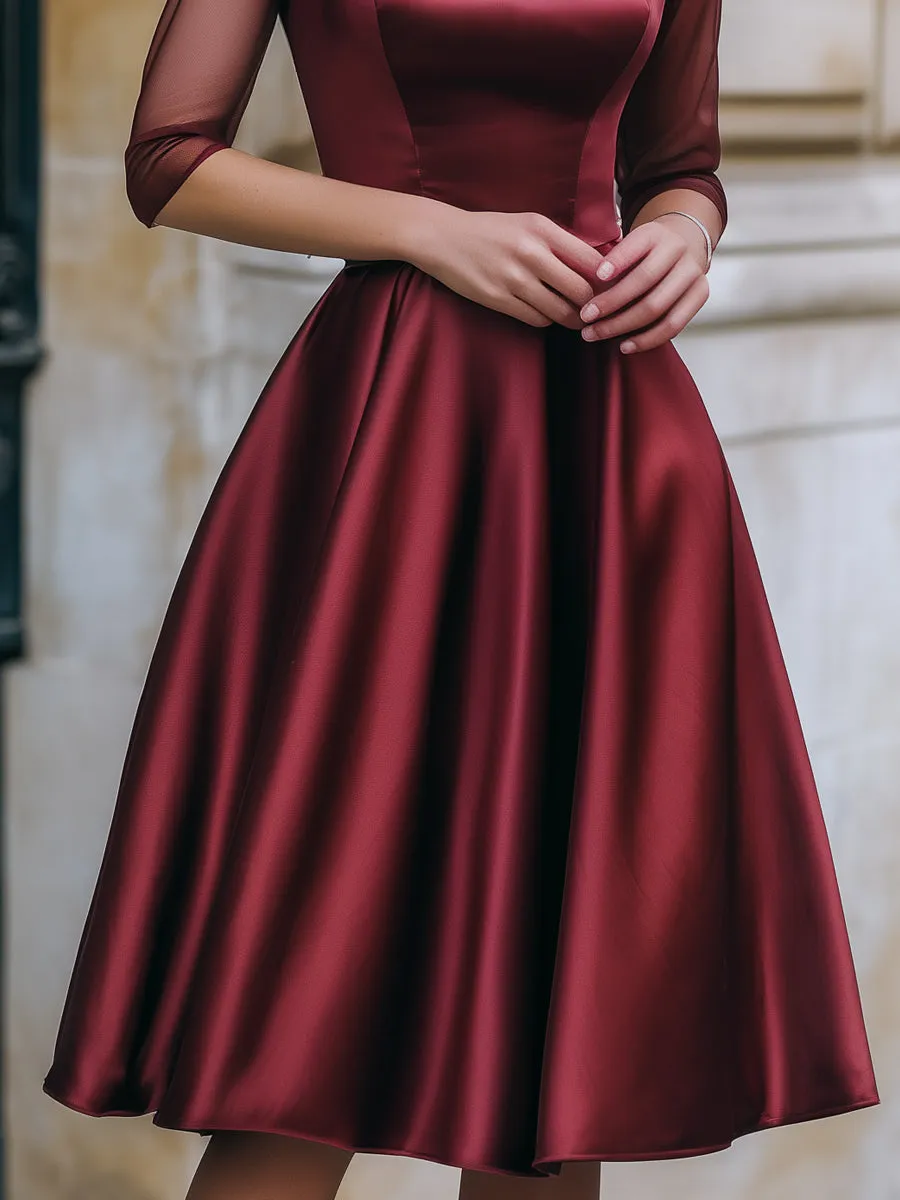 Sheer Mesh Sleeve Satin A-Line Cocktail Dress sold by Mooyius product image thumbnail 3