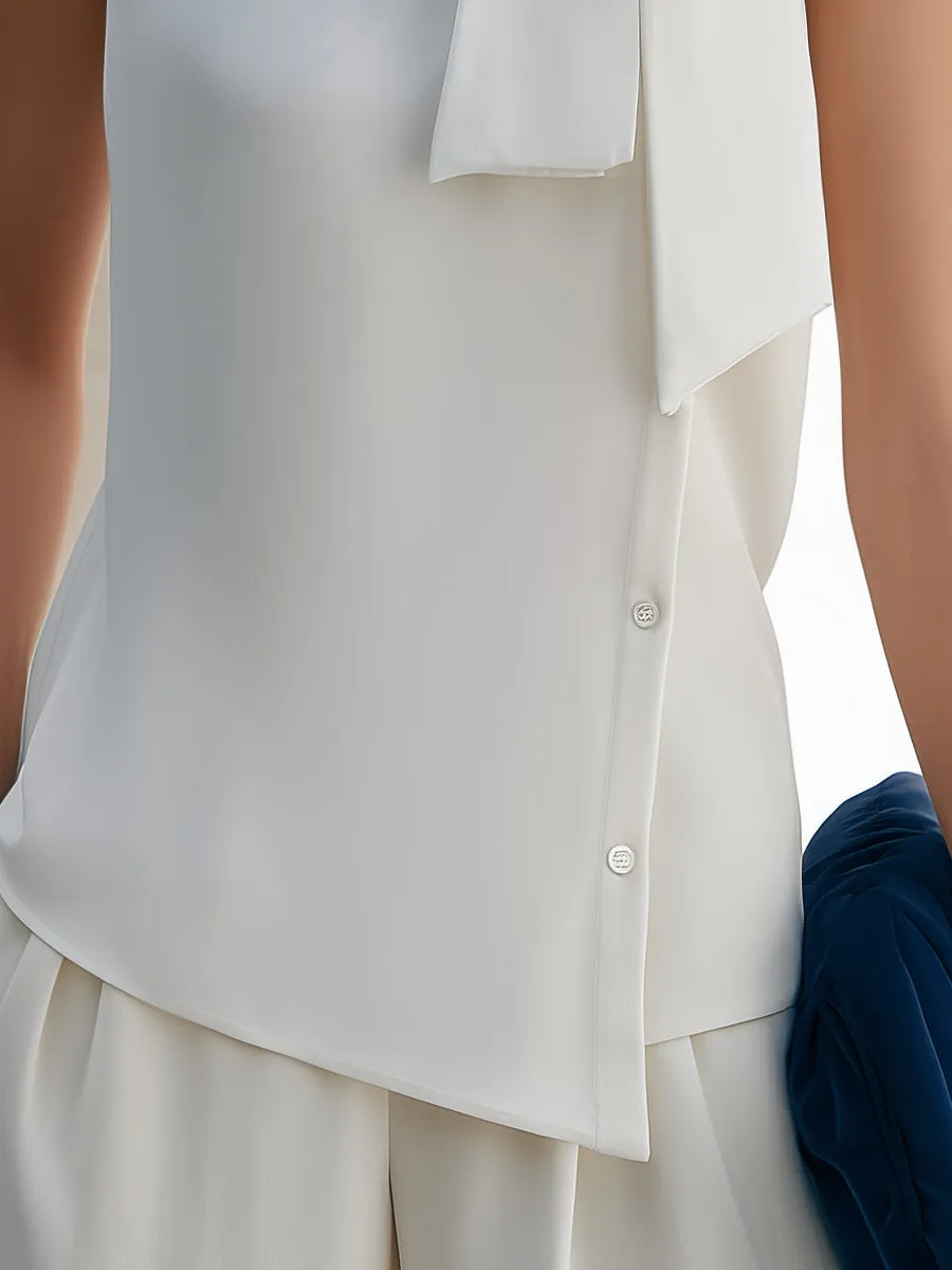 Sleeveless Asymmetric Hem Tie-Neck Blouse sold by Mooyius product image thumbnail 3