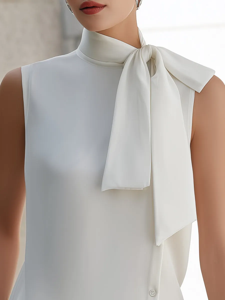 Sleeveless Asymmetric Hem Tie-Neck Blouse sold by Mooyius product image thumbnail 2