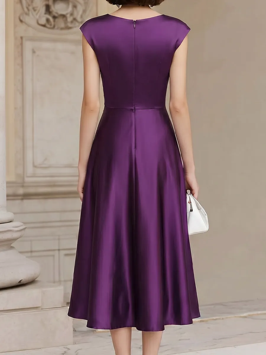 Folded Off-Shoulder Satin A-Line Midi Dress sold by Mooyius product image thumbnail 5