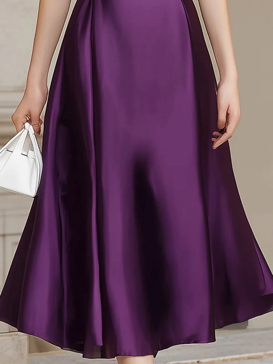 Folded Off-Shoulder Satin A-Line Midi Dress sold by Mooyius product image thumbnail 4