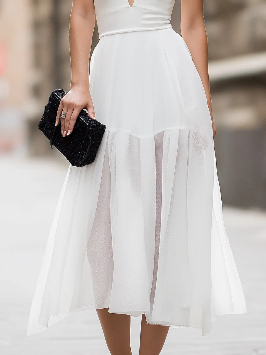 Elegant Halter Neck Sheer Panel Flowing Midi Dress sold by Mooyius product image thumbnail 3