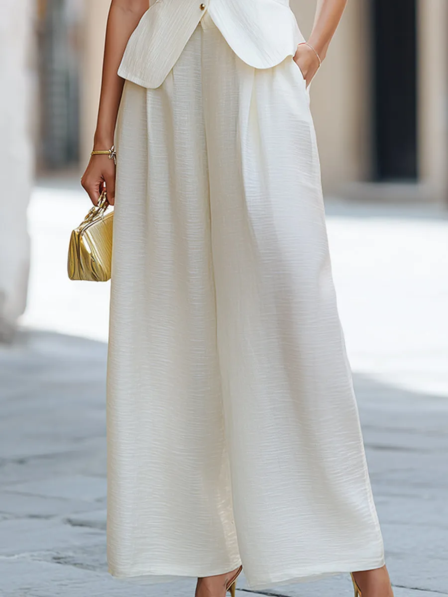 Sleeveless V-Neck Button-Detail Wide-Leg Two-Piece Set sold by Mooyius product image thumbnail 3