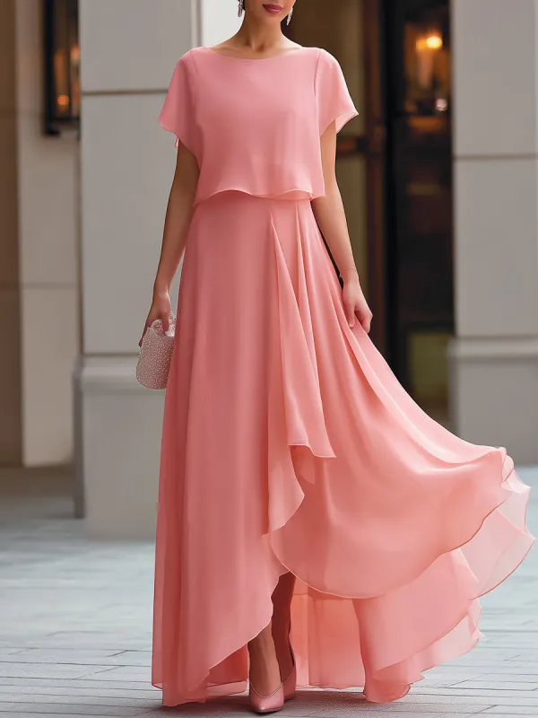 Flowing Overlay Asymmetric Hem Chiffon Maxi Dress made by Mooyius