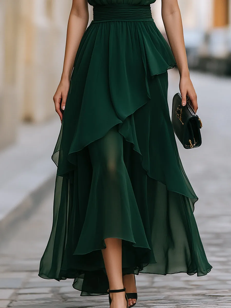 Elegant Halter Neck Layered Chiffon Maxi Dress sold by Mooyius product image thumbnail 3