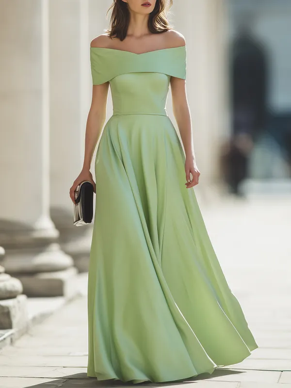 Off-Shoulder Draped A-Line Maxi Dress made by Mooyius