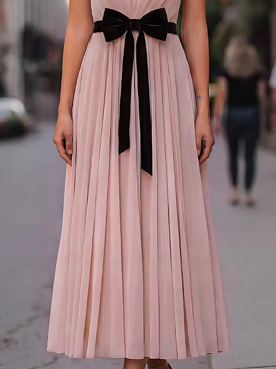 Pleated Halter Neck Maxi Dress With Velvet Bow Detail sold by Mooyius product image thumbnail 3