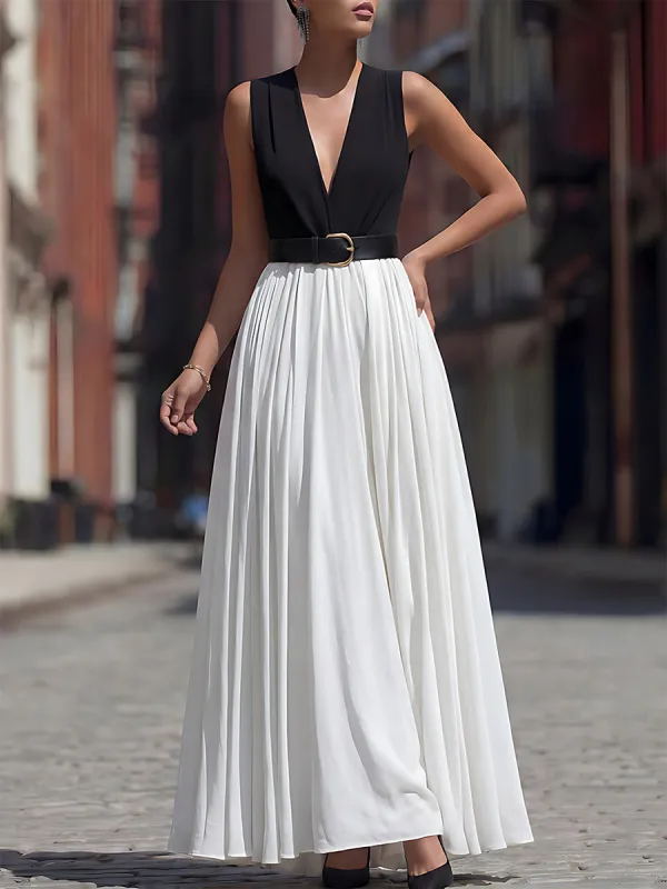 Contrast Bodice Pleated Maxi Evening Dress made by Mooyius