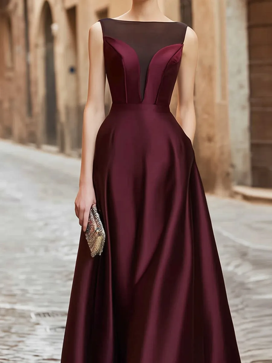 Illusion Neck Satin A-Line Evening Gown sold by Mooyius product image thumbnail 2