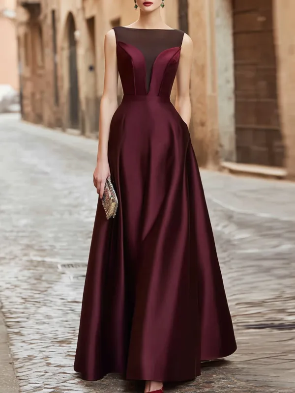 Illusion Neck Satin A-Line Evening Gown made by Mooyius