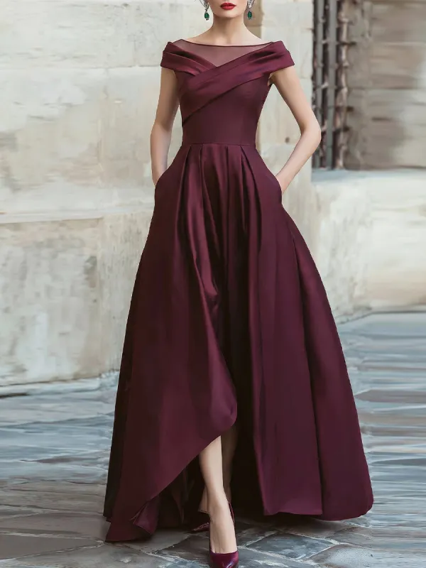 Off-Shoulder Draped High-Low Evening Gown made by Mooyius