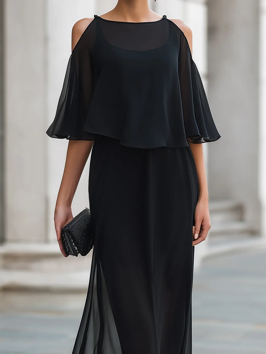 Structured Cold-Shoulder Sheer Overlay Maxi Dress sold by Mooyius product image thumbnail 3