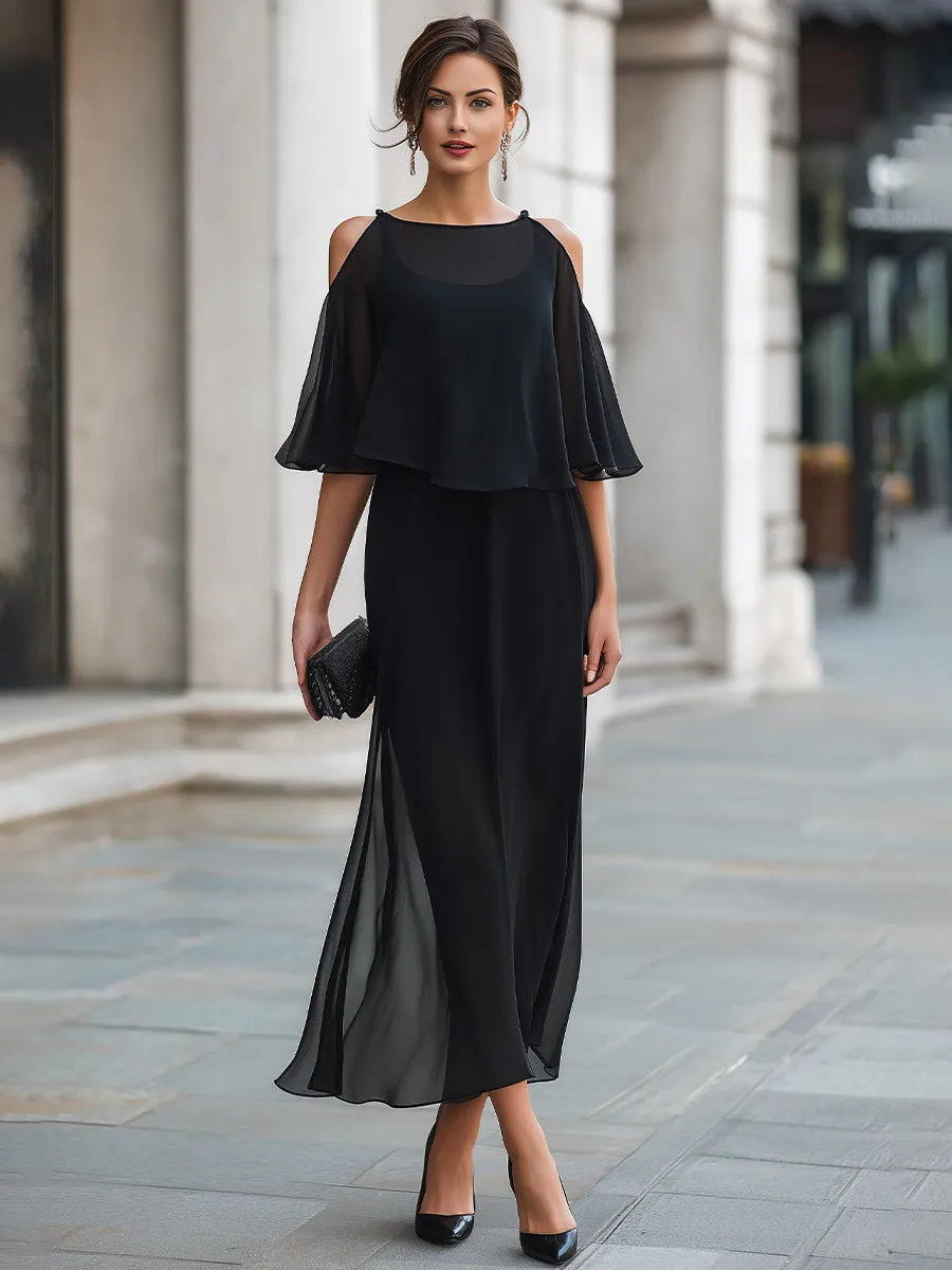 Structured Cold-Shoulder Sheer Overlay Maxi Dress sold by Mooyius product image thumbnail 2