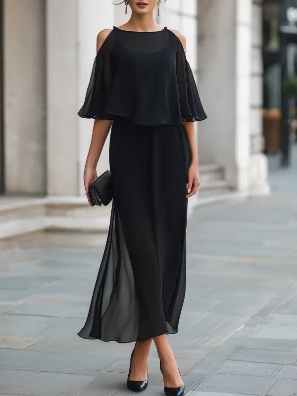 Structured Cold-Shoulder Sheer Overlay Maxi Dress made by Mooyius