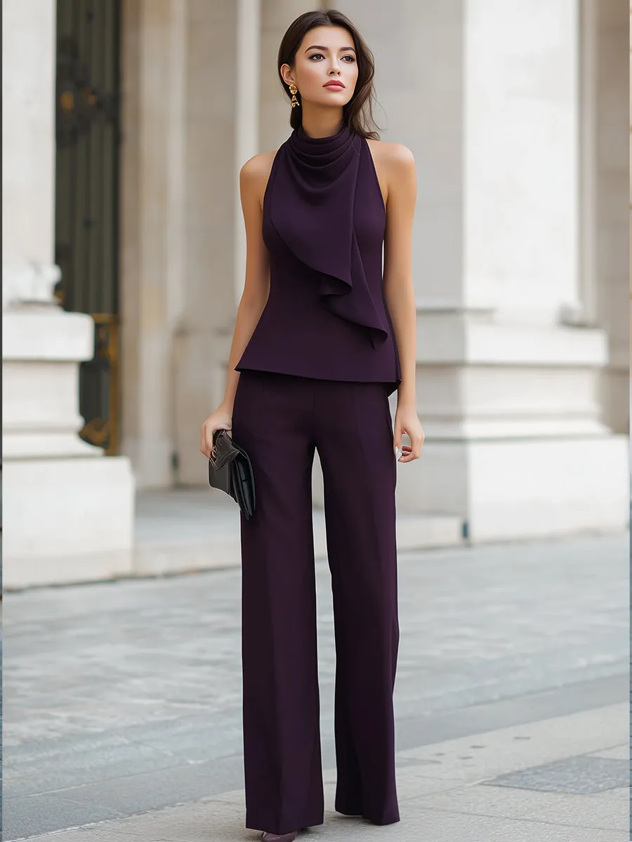 Structured Draped Halter Neck Top And Wide-Leg Pants Set sold by Mooyius product image thumbnail 3