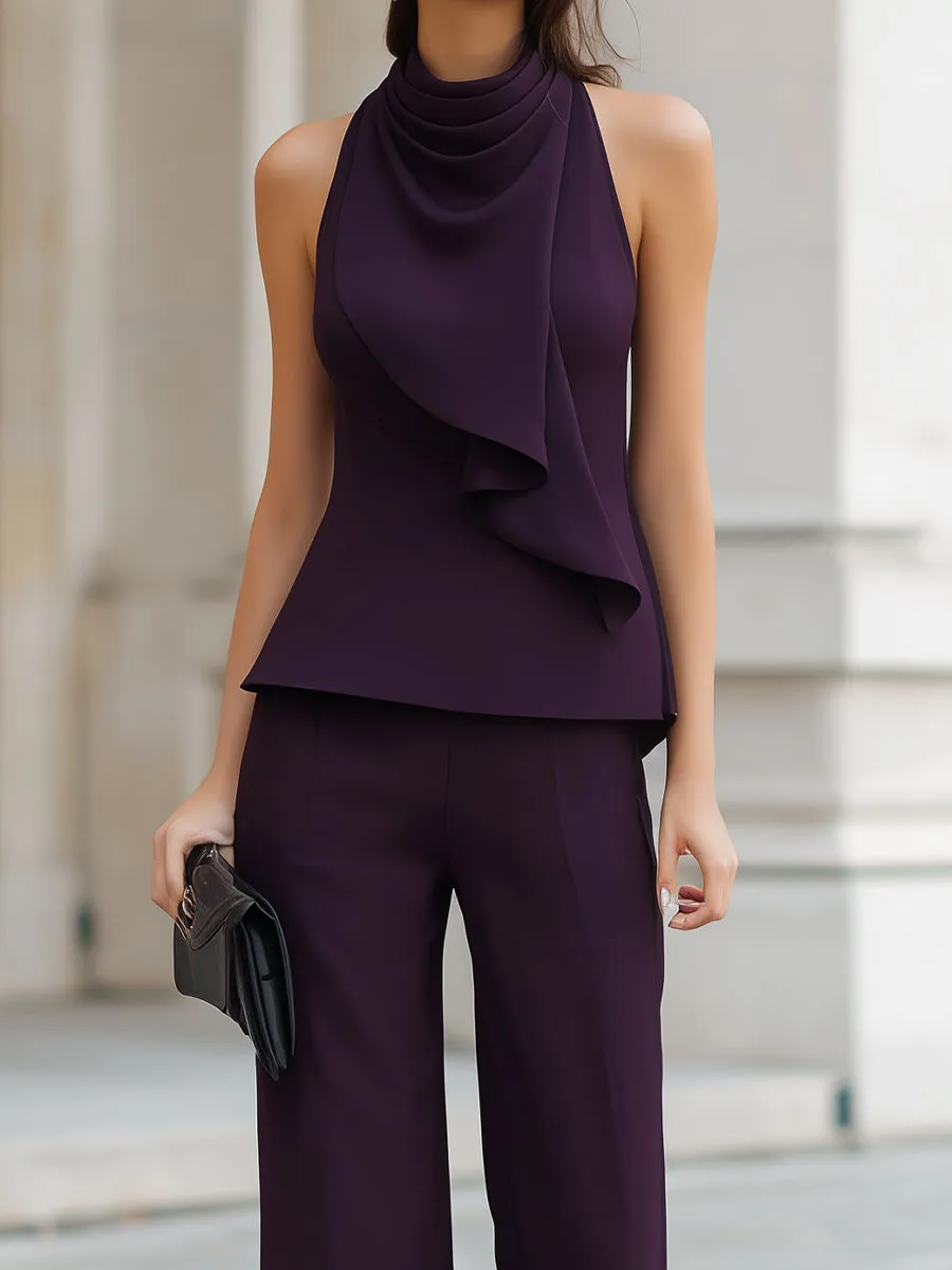 Structured Draped Halter Neck Top And Wide-Leg Pants Set sold by Mooyius product image thumbnail 2