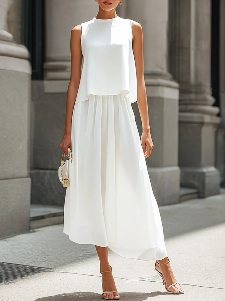 Layered Sleeveless Chiffon Top & Skirt Two-Piece Set sold by Mooyius