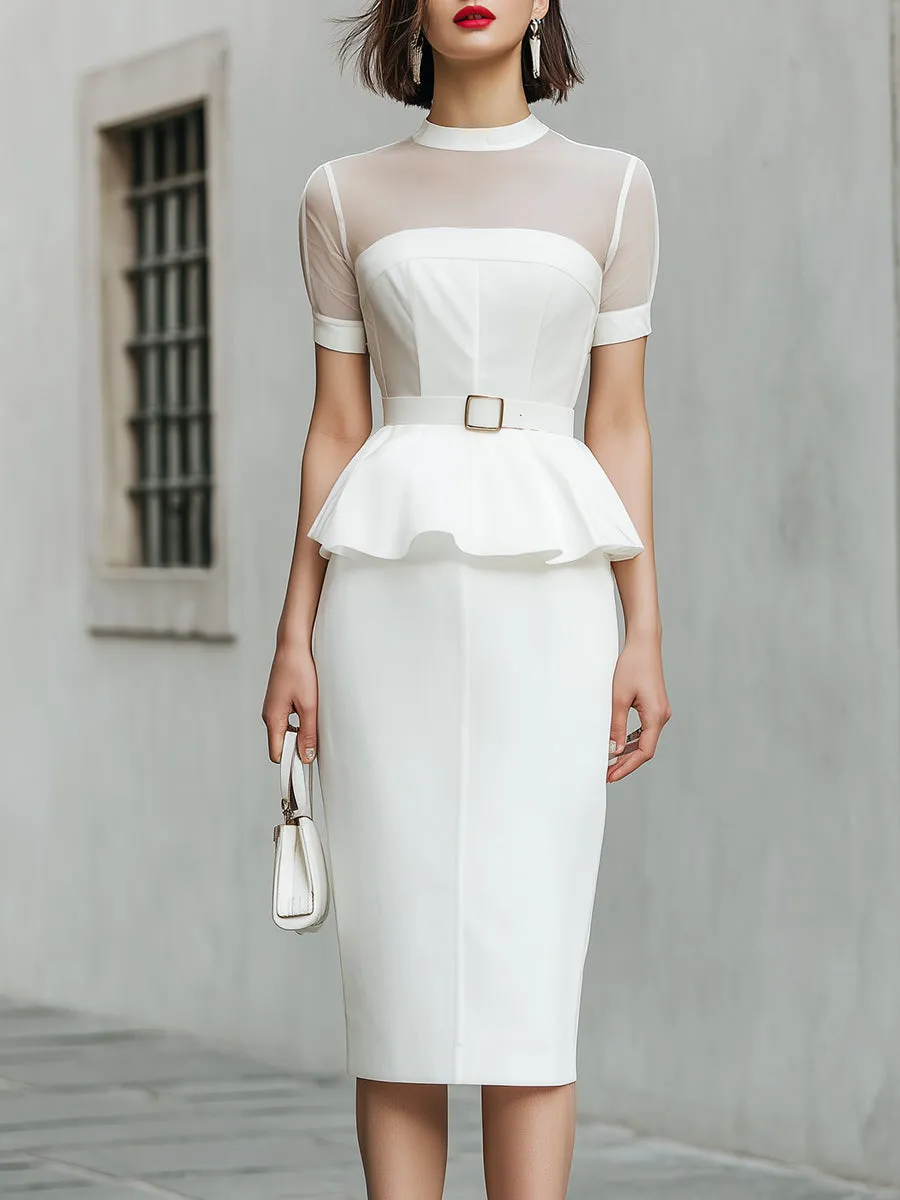 Sheer Mesh Peplum Top And Pencil Skirt Set sold by Mooyius