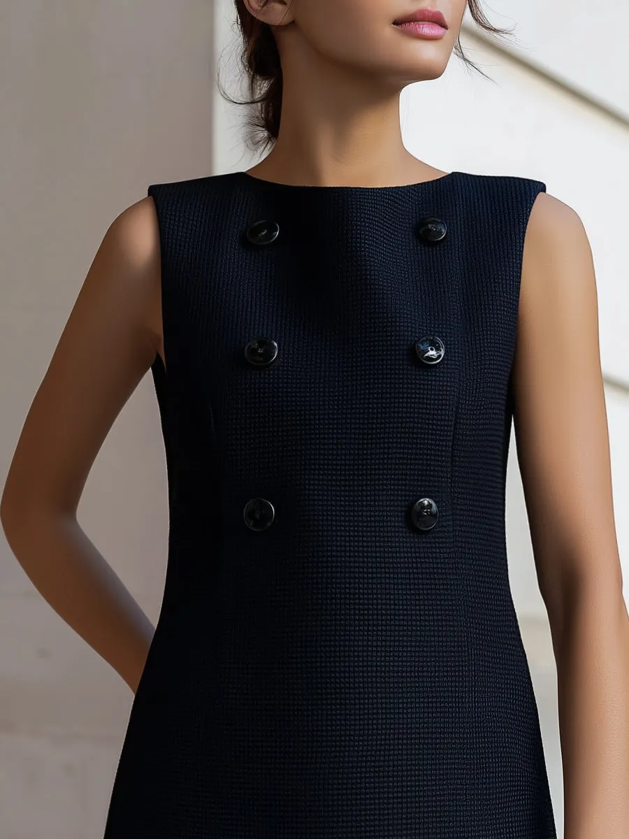 Textured Double-Breasted Sleeveless A-Line Mini Dress sold by Mooyius product image thumbnail 2