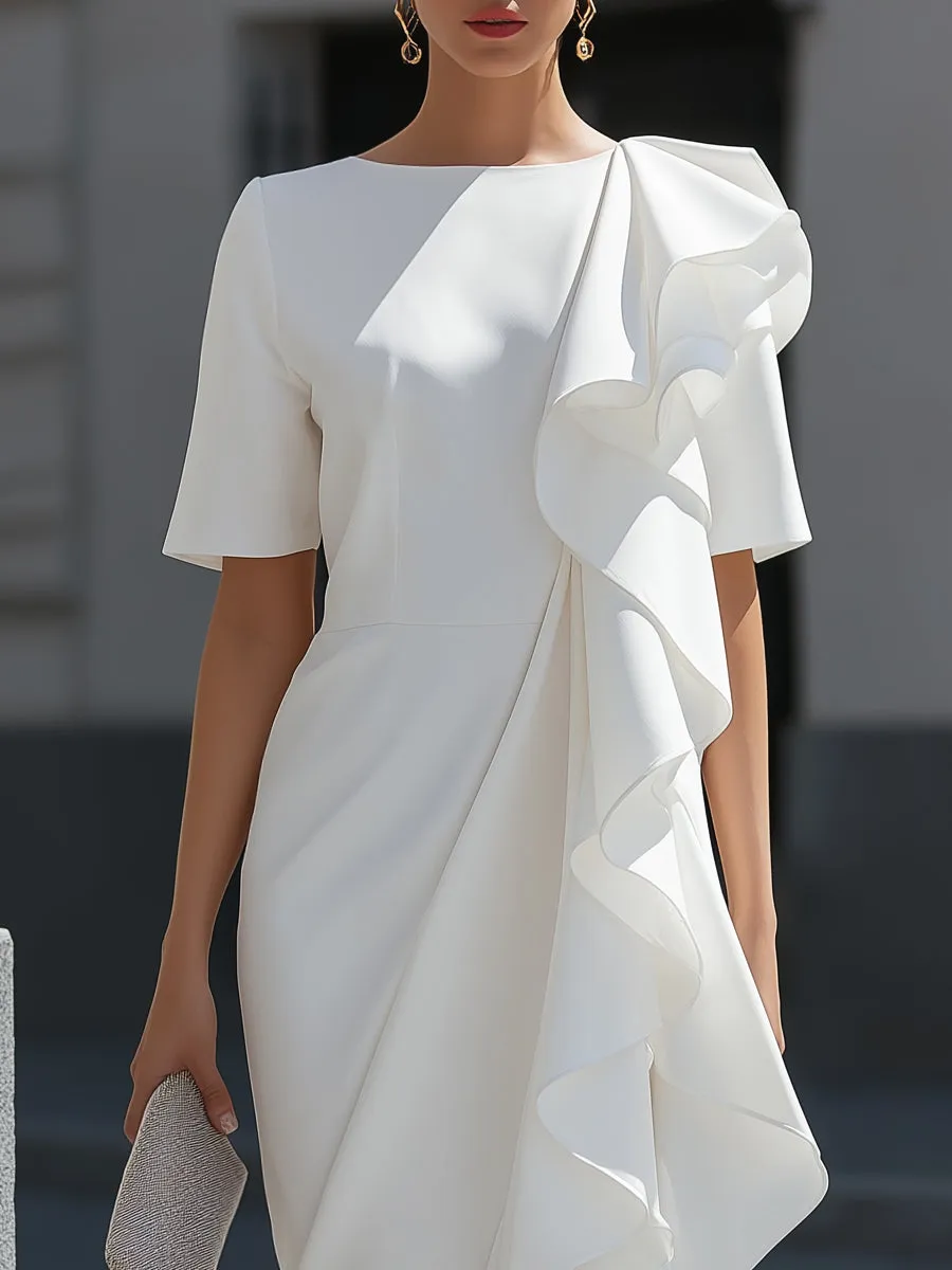Asymmetric Ruffle Cascade Draped Midi Dress sold by Mooyius product image thumbnail 3