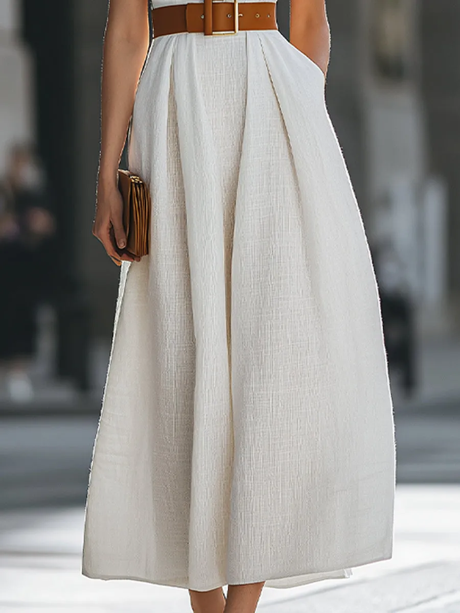 Premium 100% Linen Belted Halter Maxi Dress sold by Mooyius product image thumbnail 4