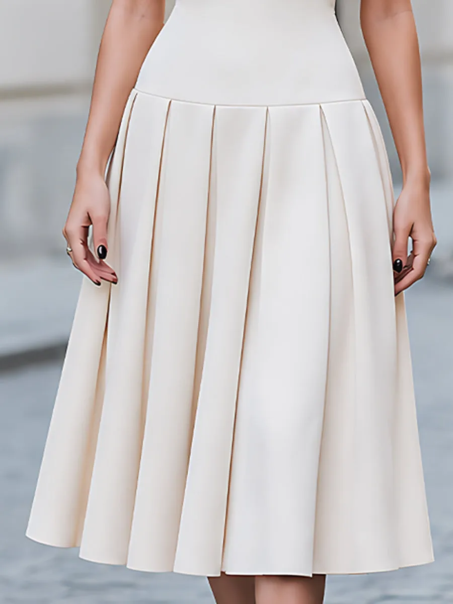 Structured Halter Neck Layered Bodice Pleated Midi Dress sold by Mooyius product image thumbnail 4
