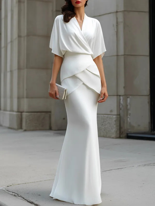 Draped Wrap Blouse And Layered Maxi Skirt Two-Piece Set made by Mooyius
