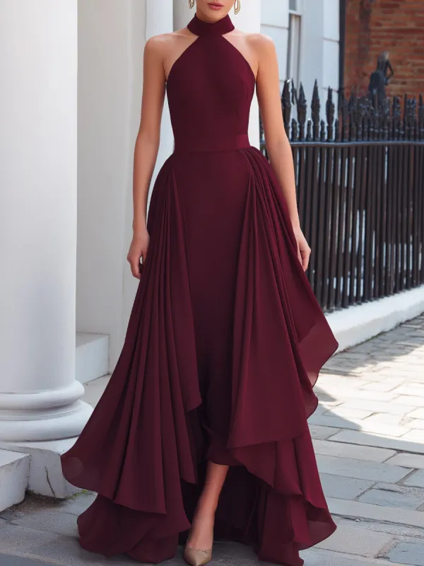 Halter Neck High-Low Chiffon Maxi Dress made by Mooyius