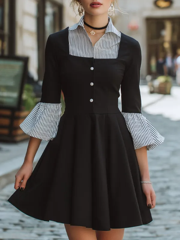 Striped Collar Fit-and-Flare Mini Dress made by Mooyius