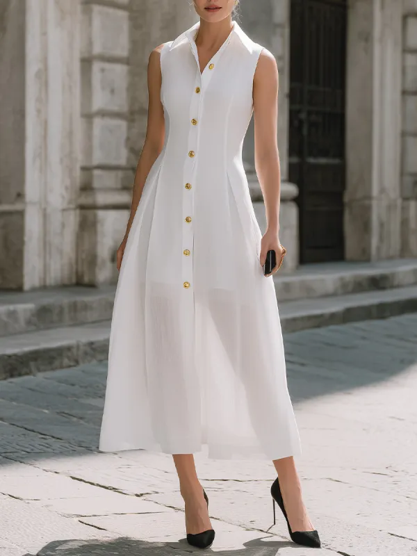 Premium Linen Blend Sleeveless Button-Front Maxi Dress made by Mooyius